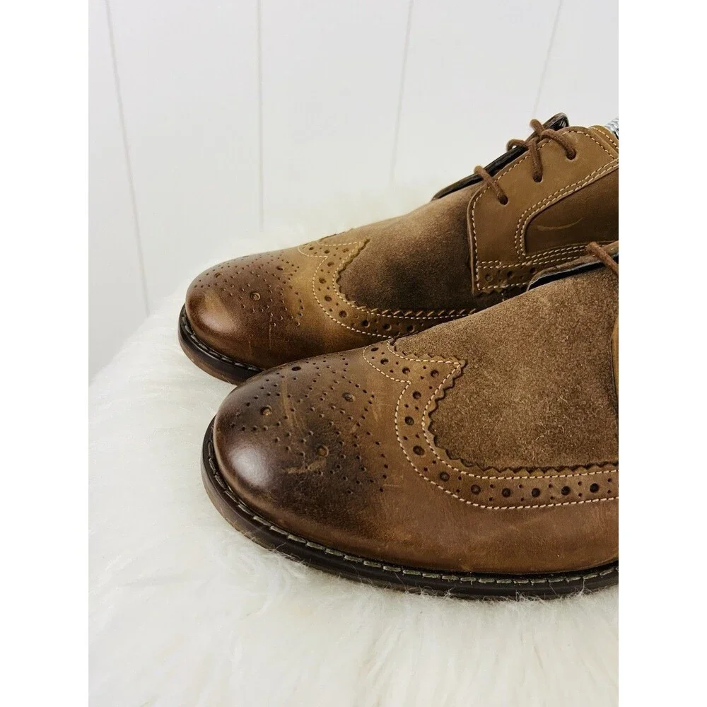 Rockport Brown Suede Leather Wingtip Oxford Dress Brogue Shoes Made in India 10M